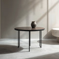 Black Round Wood Top Side Table with Slim Metal Legs