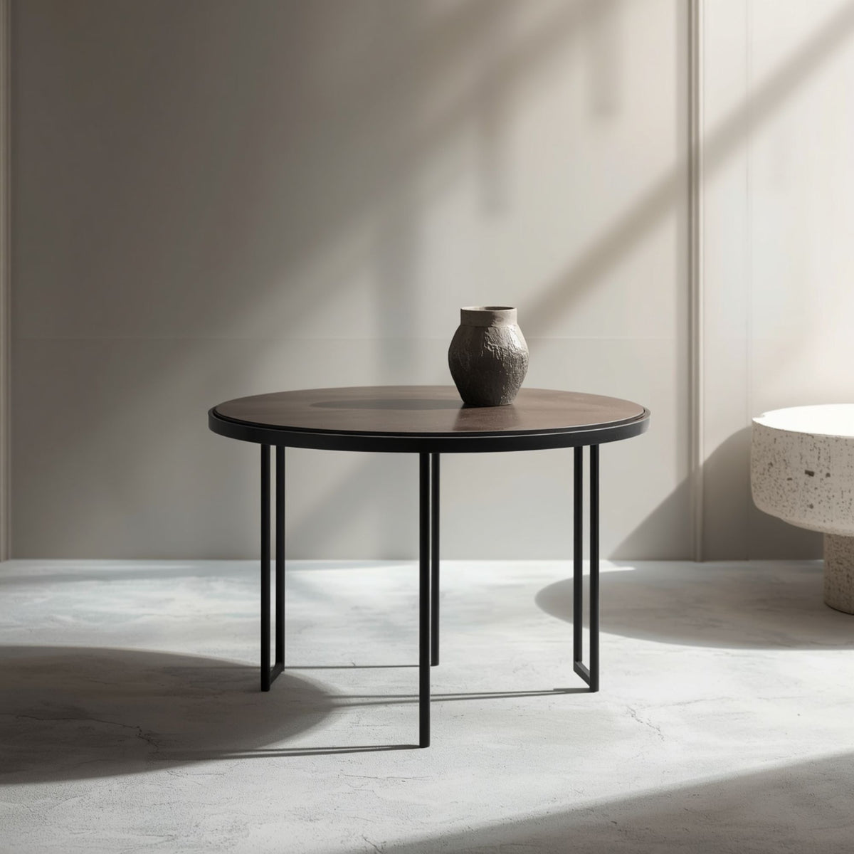 Black Round Wood Top Side Table with Slim Metal Legs