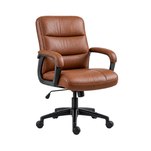 Brown Leather Style Executive Office Chair with Armrests