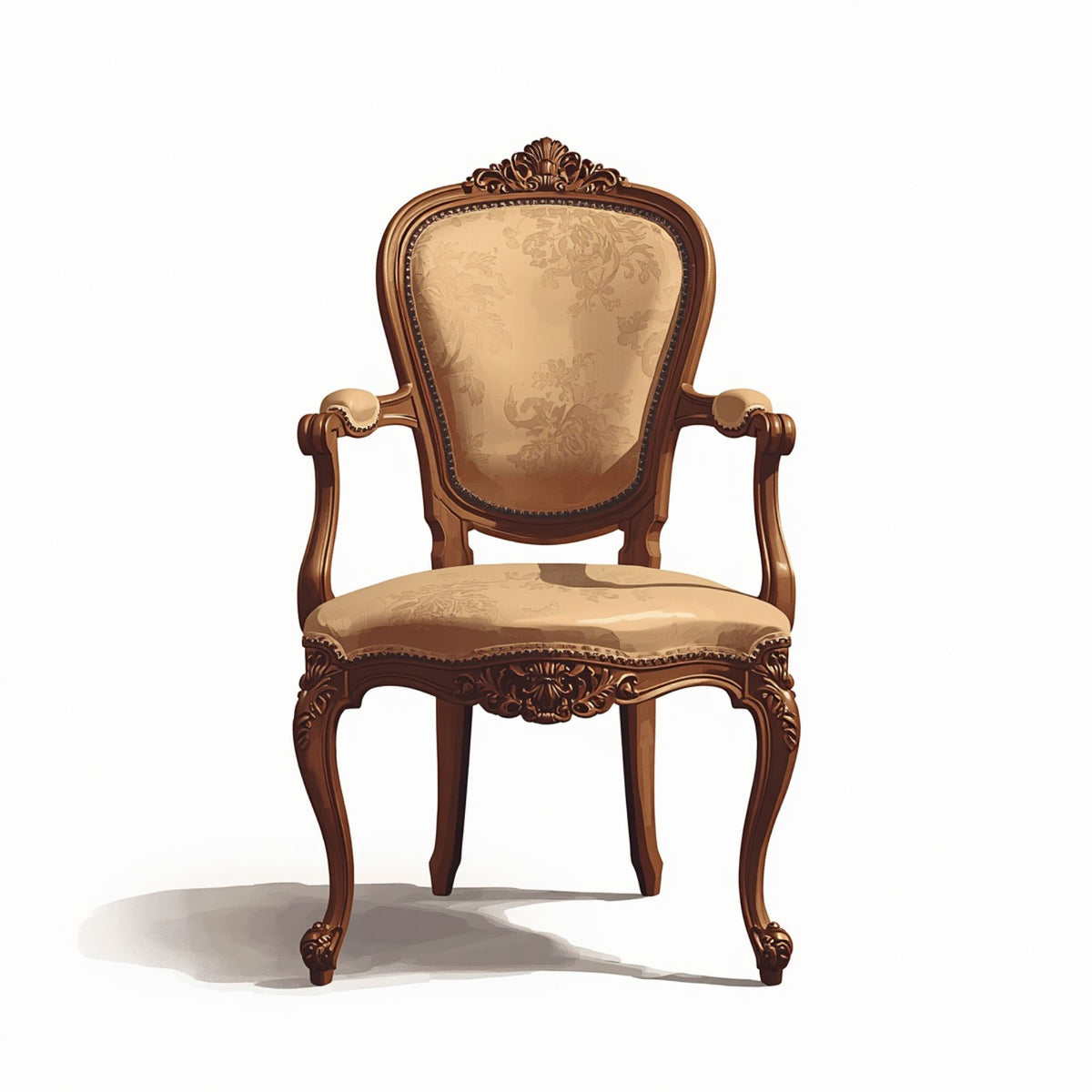 Classic Carved Wood Frame Accent Chair with Upholstered Seat