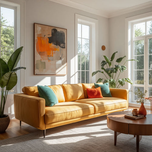 Golden Velvet Style Sofa with Decorative Pillows for Living Room