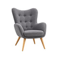 Gray Button Tufted Wingback Accent Chair with Wooden Legs