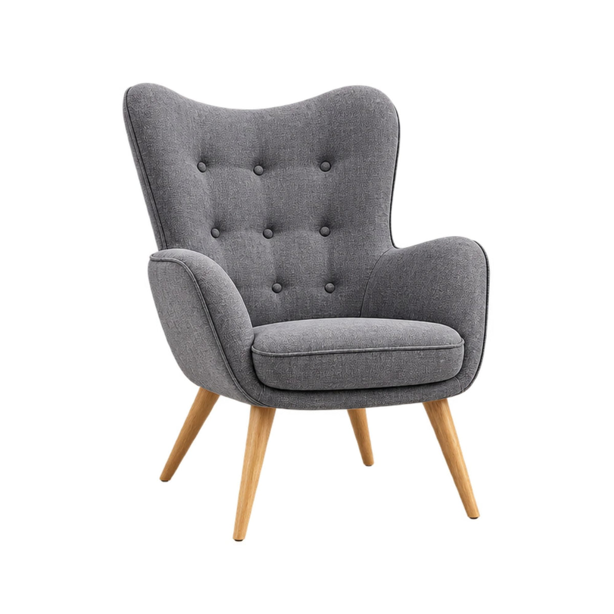 Gray Button Tufted Wingback Accent Chair with Wooden Legs