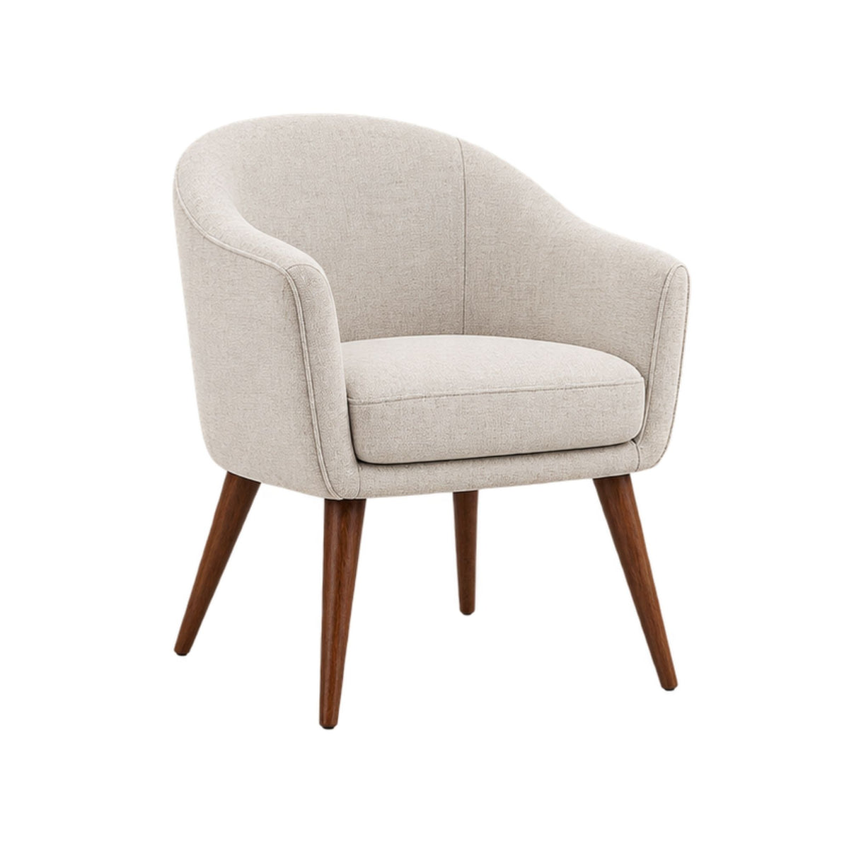 Ivory Fabric Accent Chair with Wooden Legs