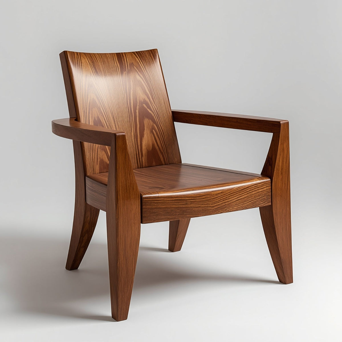 Mid Century Walnut Wood Armchair with Leather Style Seat