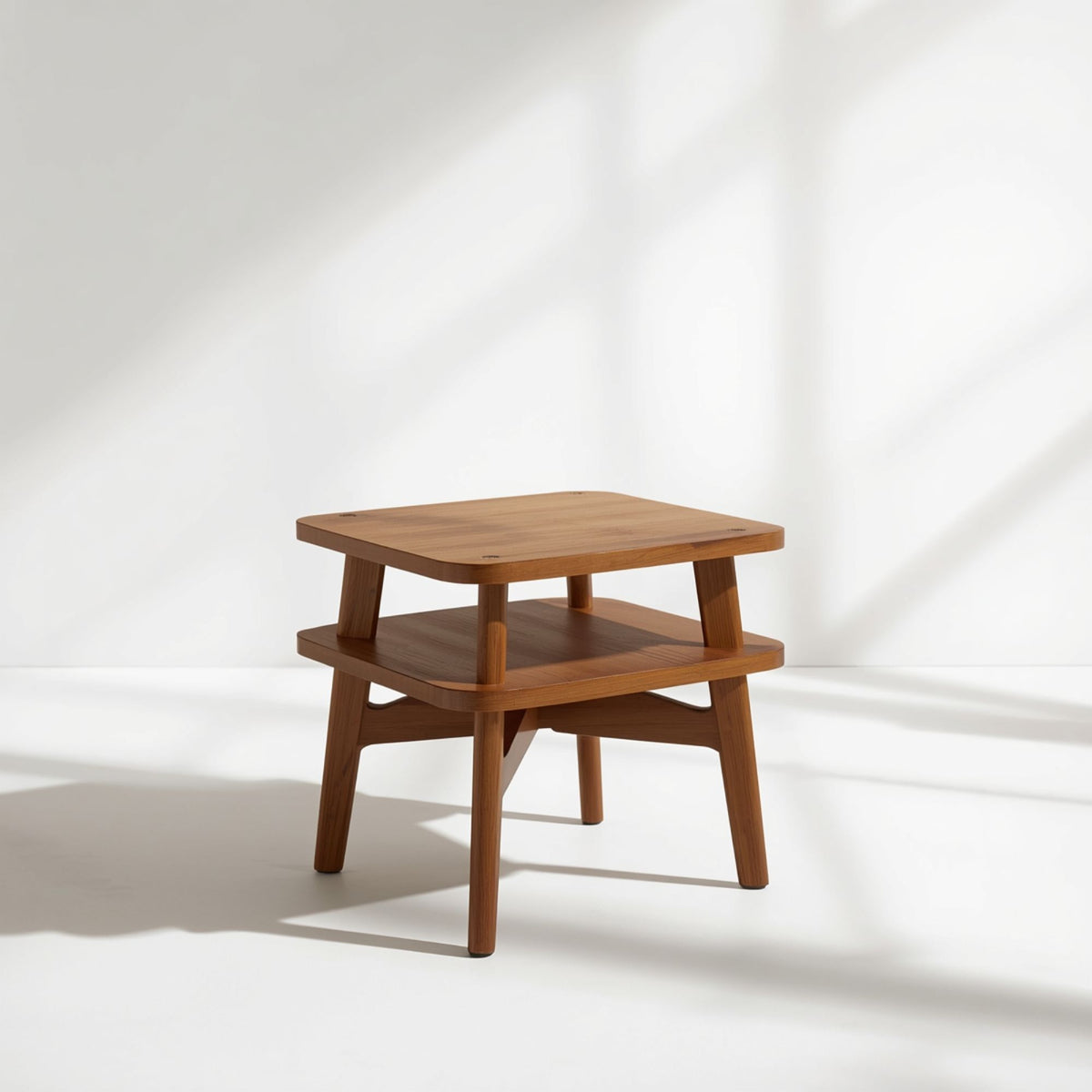 Natural Wood Rectangular Side Table with Lower Shelf