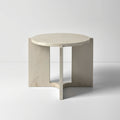 Round Ivory Stone Finish Side Table with Sculptural Base