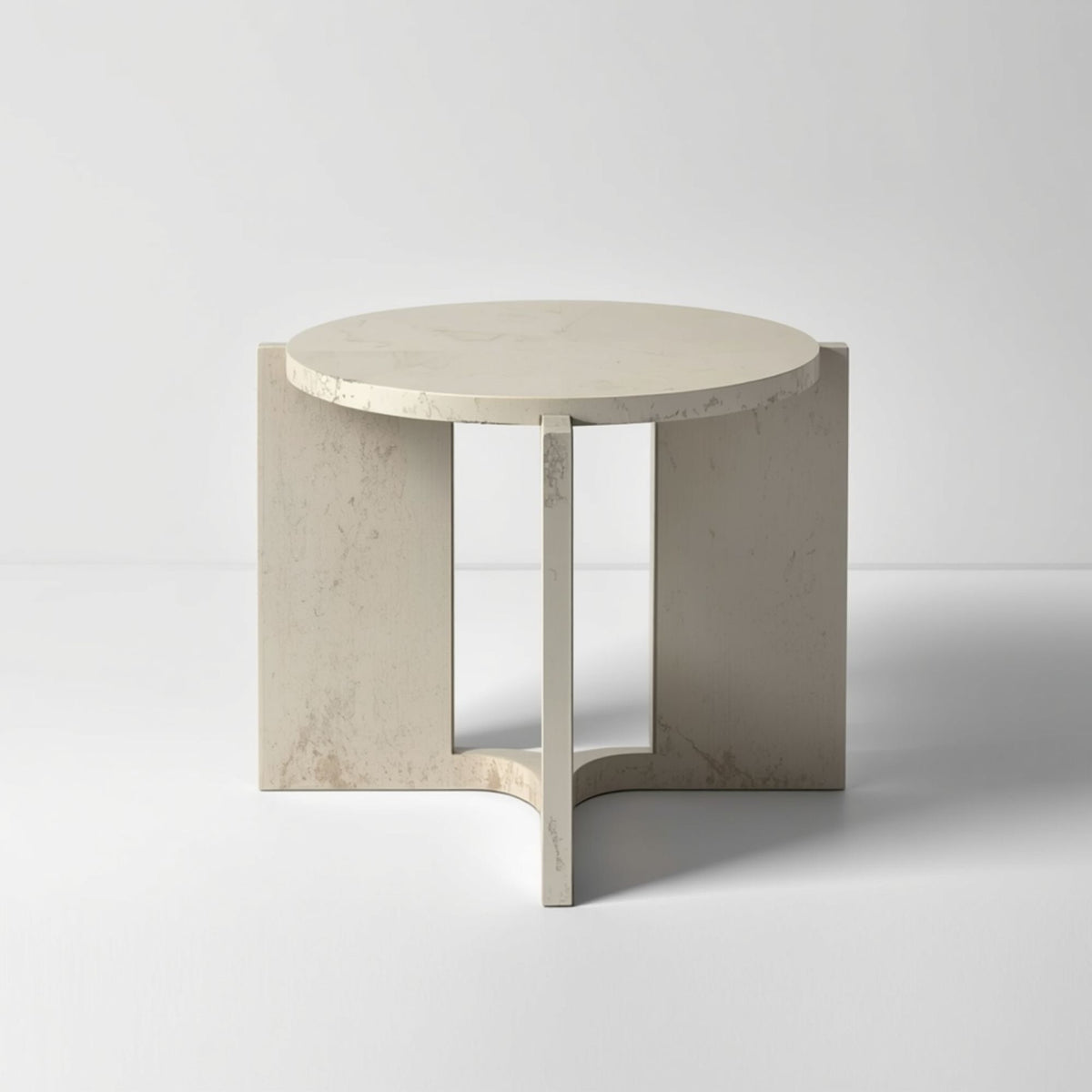 Round Ivory Stone Finish Side Table with Sculptural Base