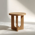 Round Natural Wood Accent Table with Open Slat Base