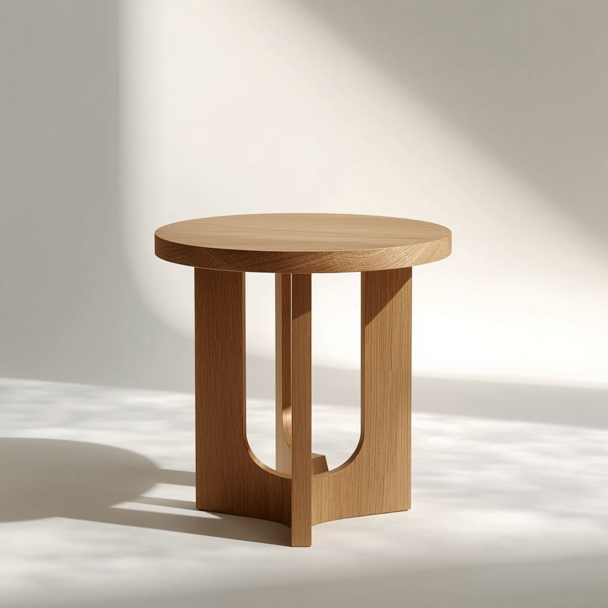 Round Natural Wood Accent Table with Open Slat Base