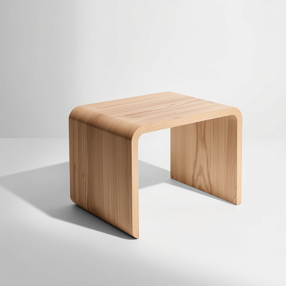 Rounded Oak Finish C-Shaped Side Table with Modern Design