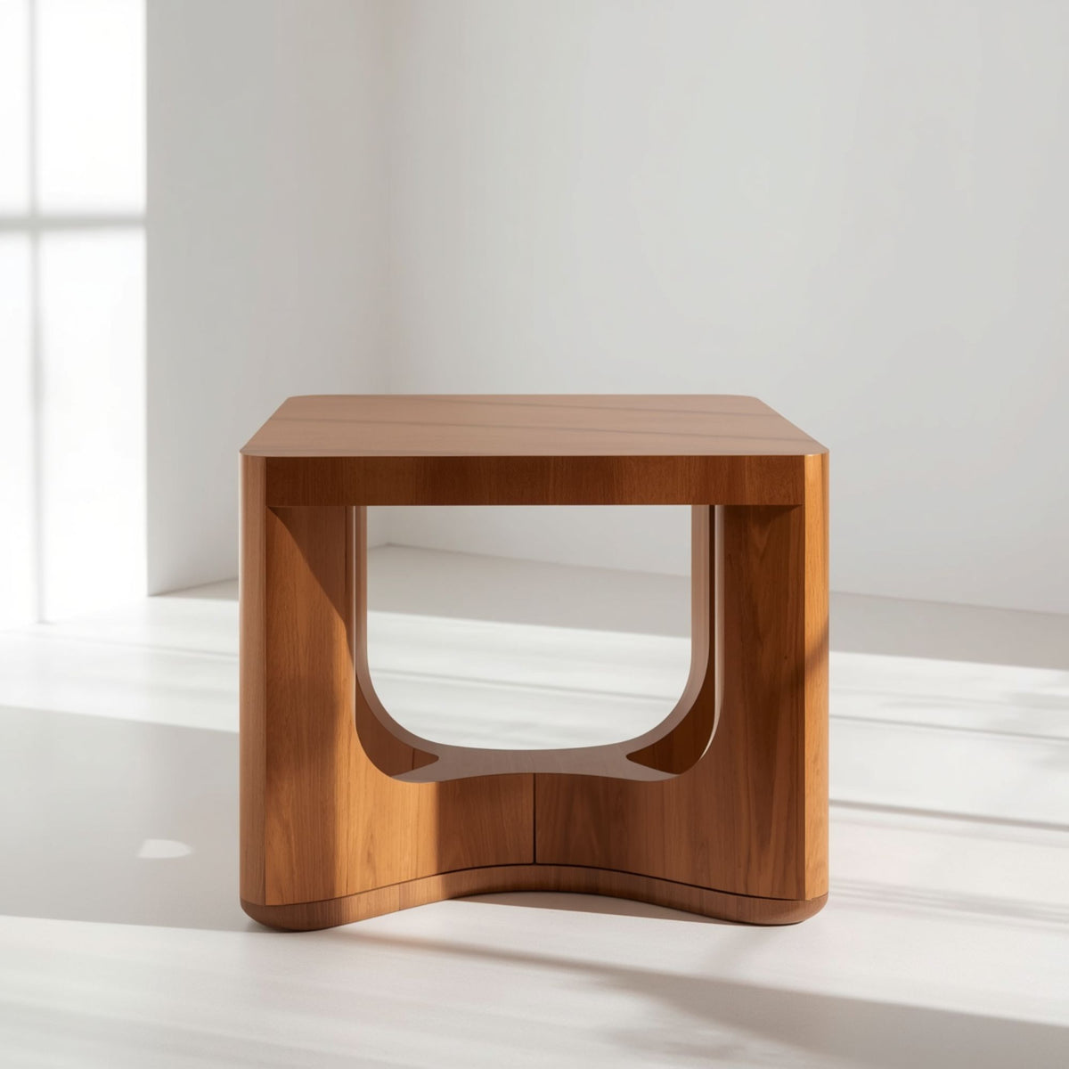 Square Walnut Finish Accent Table with Curved Open Base