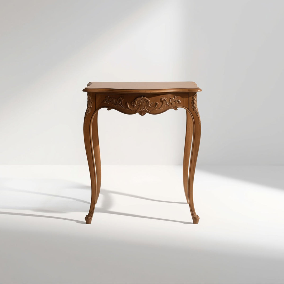 Traditional Walnut Finish Accent Table with Curved Legs